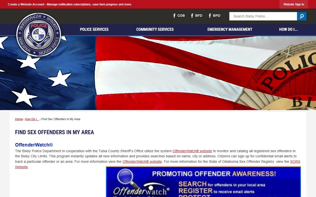 Bixby police find sex offenders in my area page