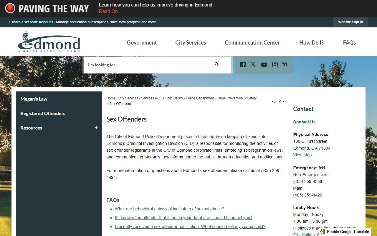 Edmond police department sex offenders page