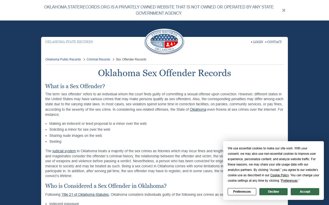 Oklahoma State Records sex offender search for Enid