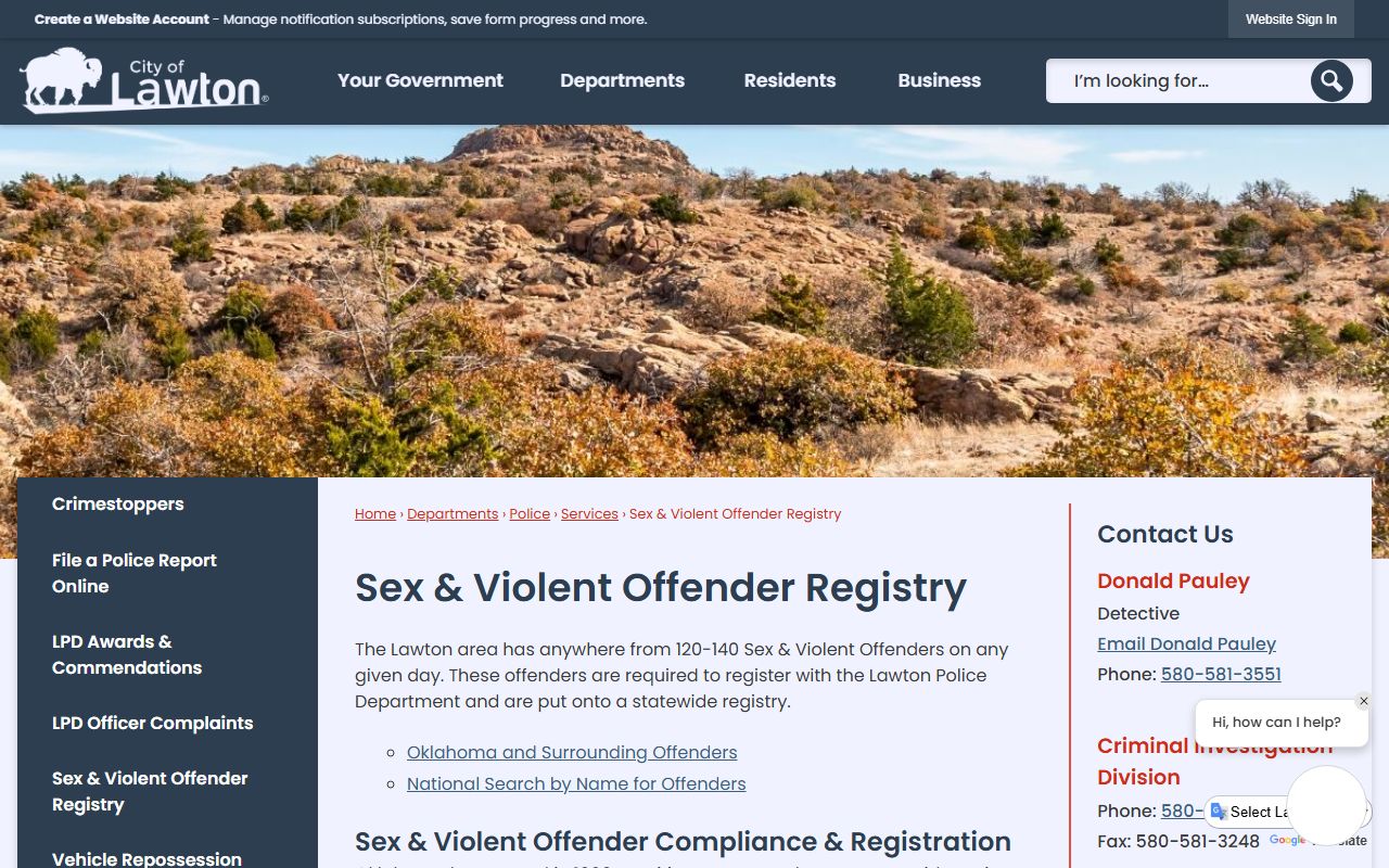 Lawton police department sex and violent offender registry page