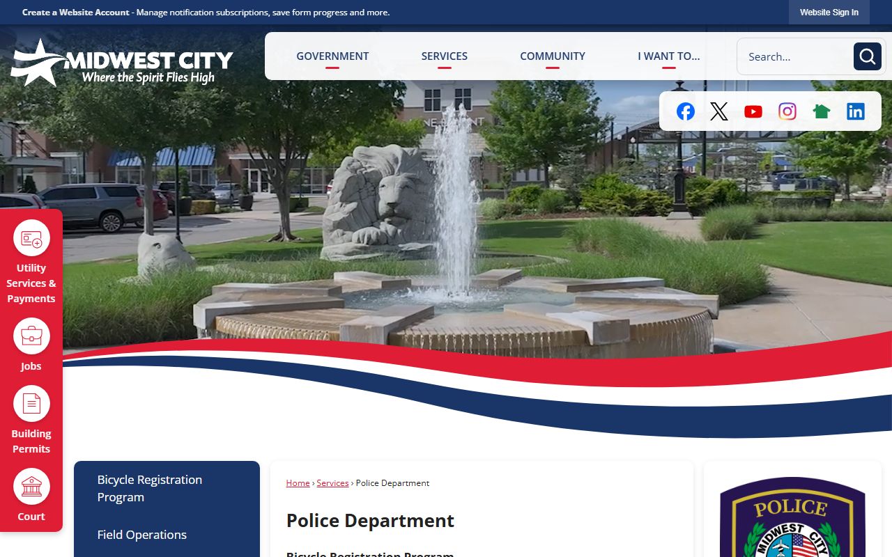 Midwest City police department main page
