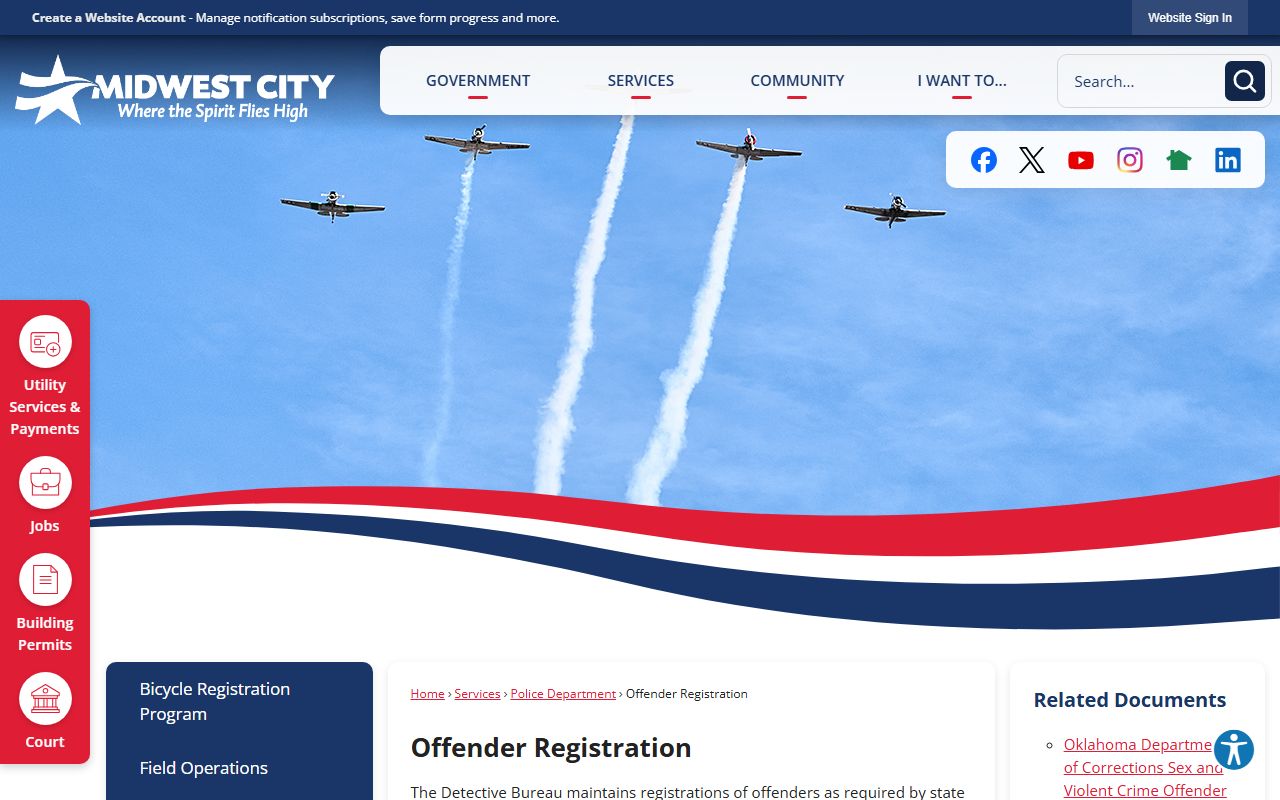 Midwest City police department offender registration page