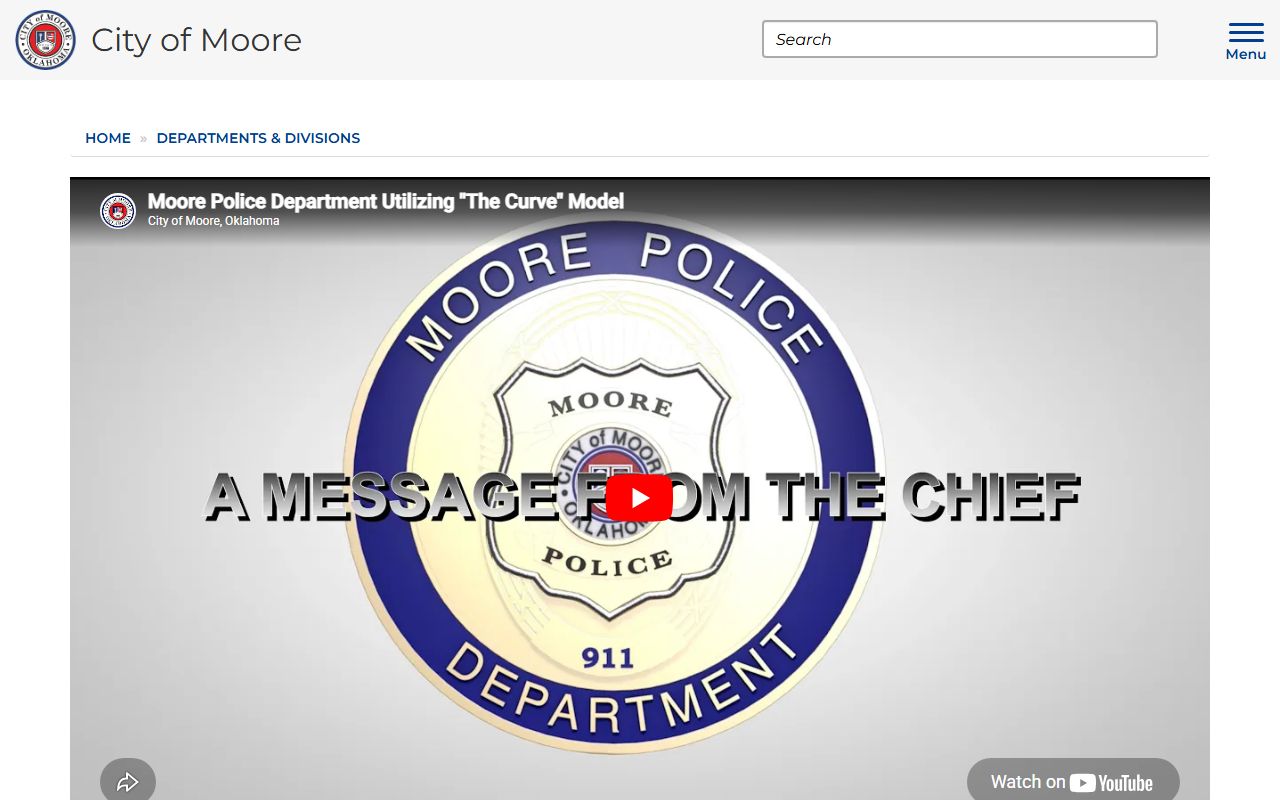 Moore police department main page with division links
