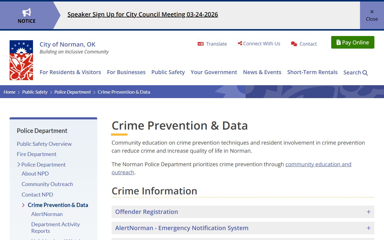 Norman police offender registration and crime prevention data