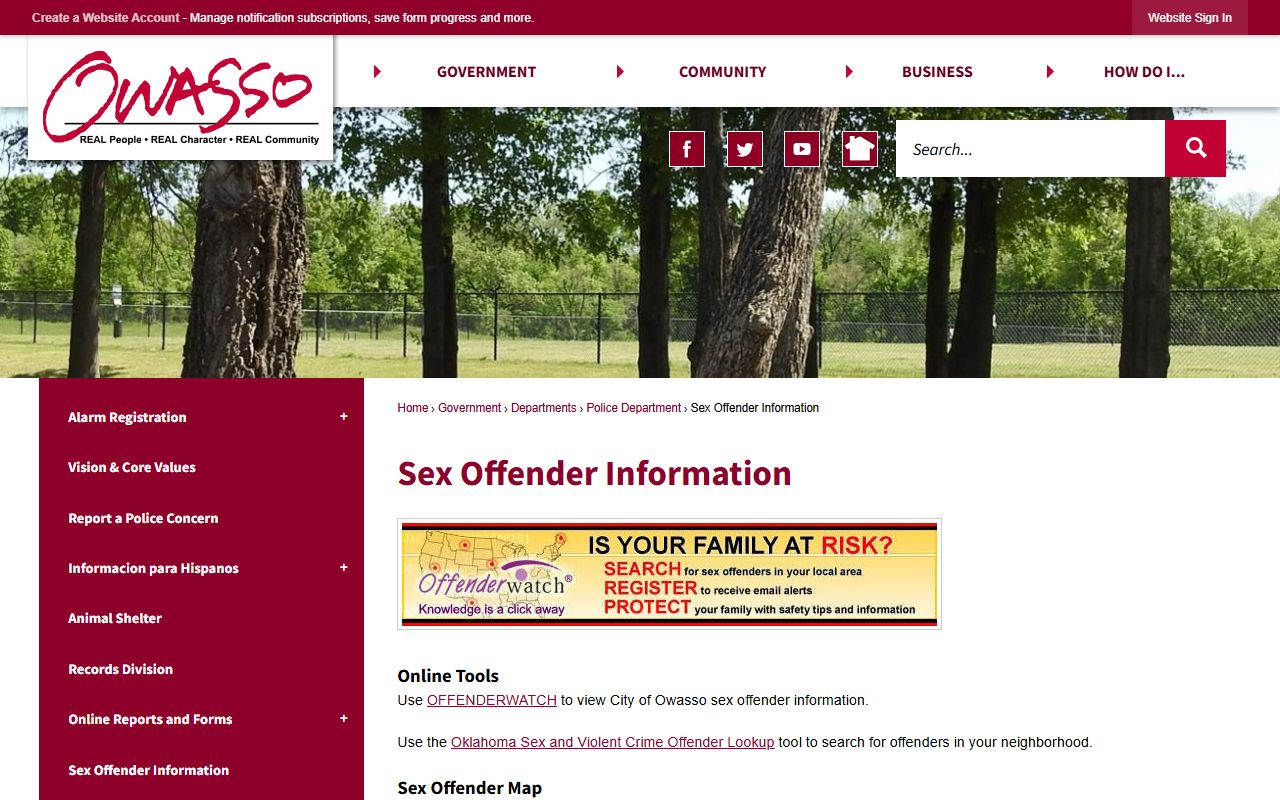 Owasso sex offender information page