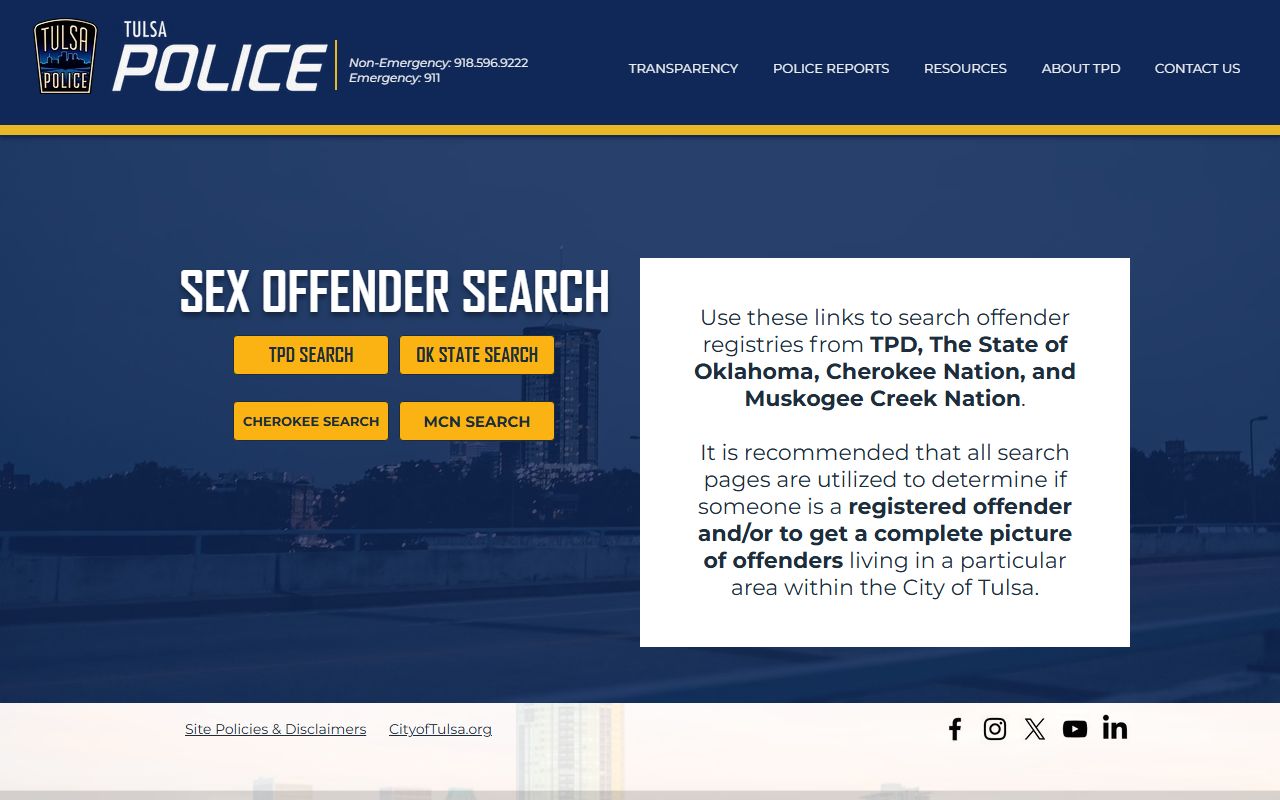 Tulsa police department sex offender search page