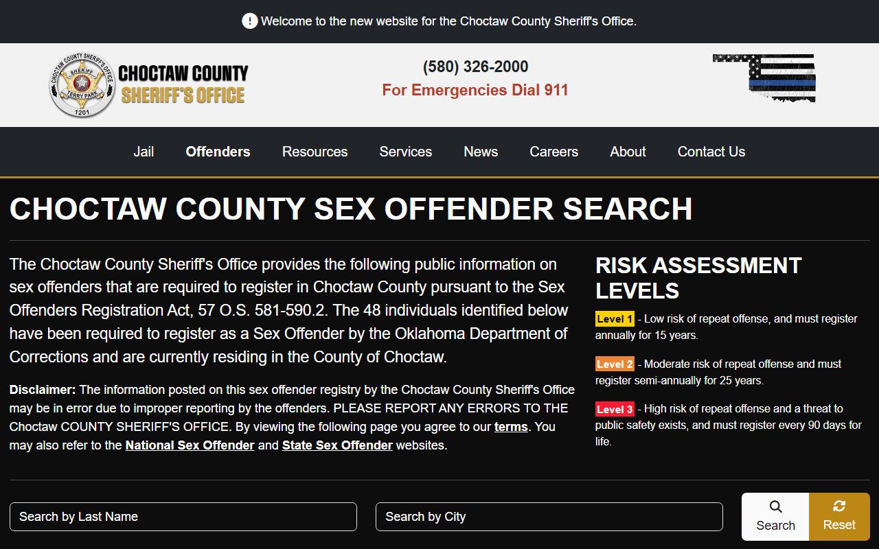 choctaw county sex offender sheriff registry page