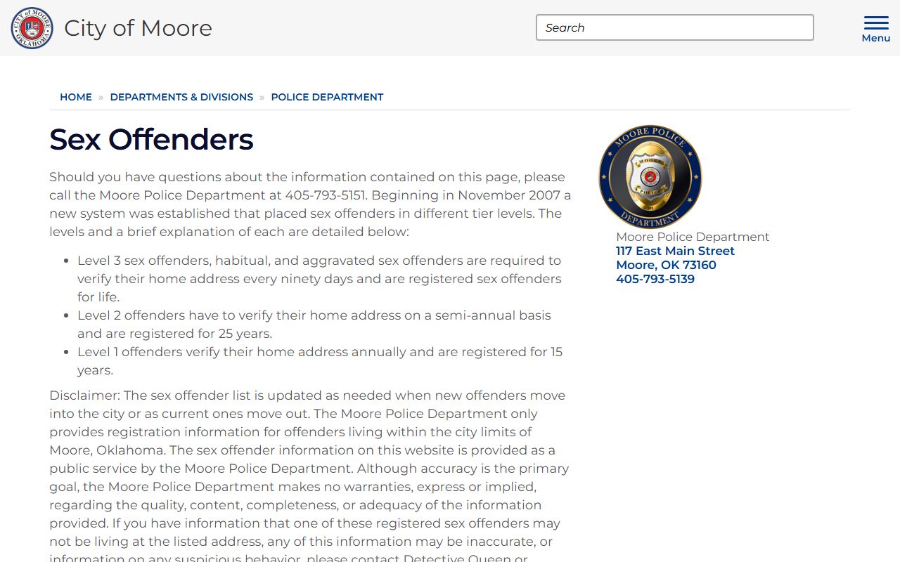 cleveland county sex offender moore police department sex offenders page