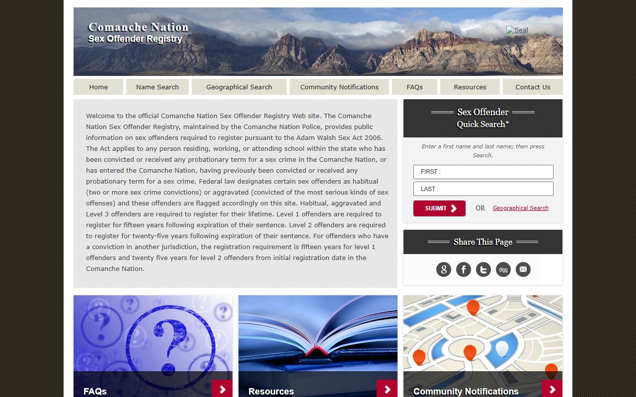 comanche county sex offender comanche nation tribal registry
