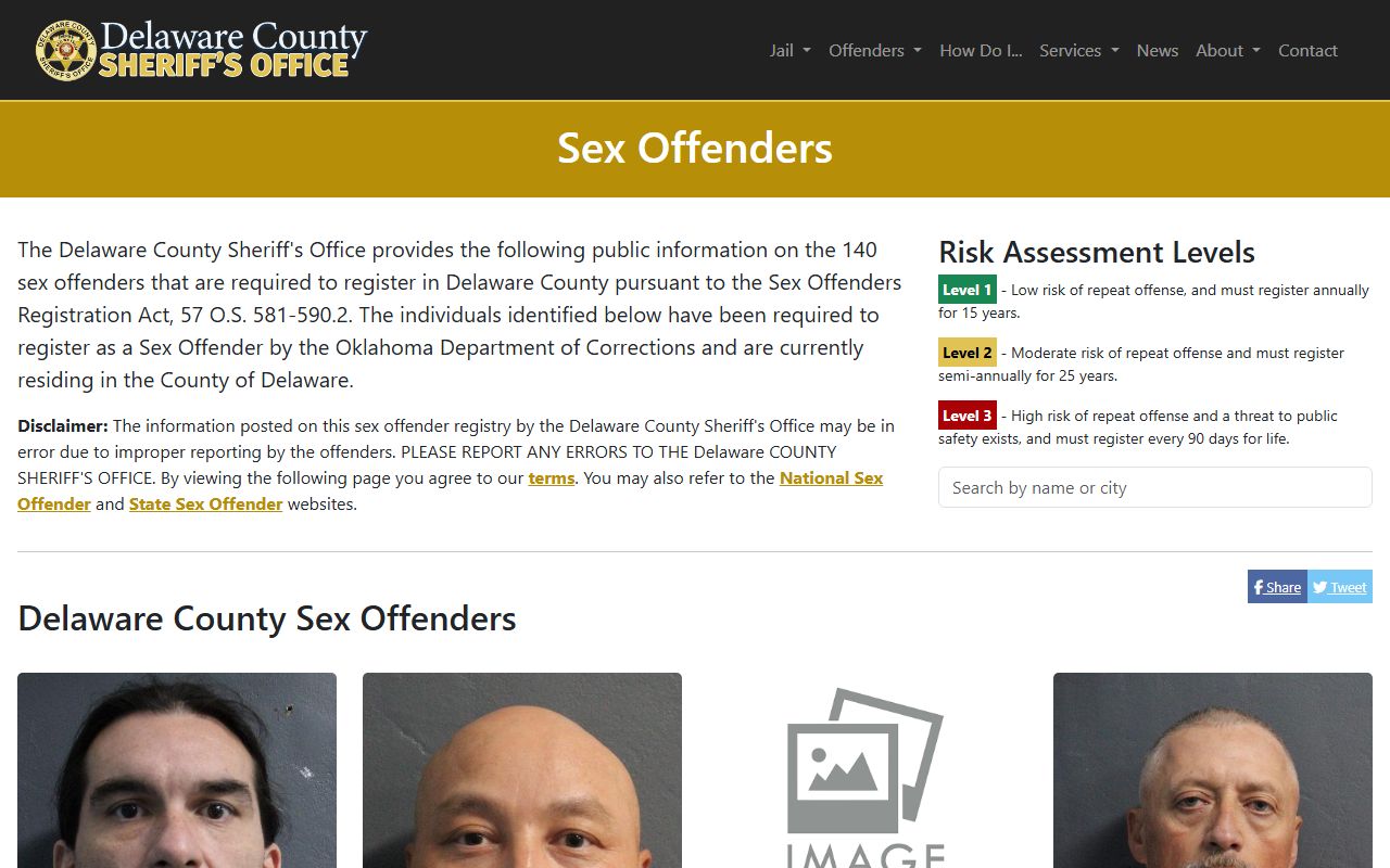 Delaware County Sheriff sex offender registry listing page