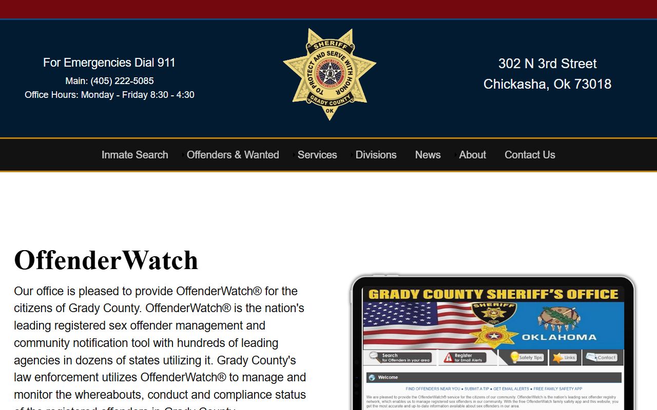 Grady County Sheriff OffenderWatch sex offender registry portal