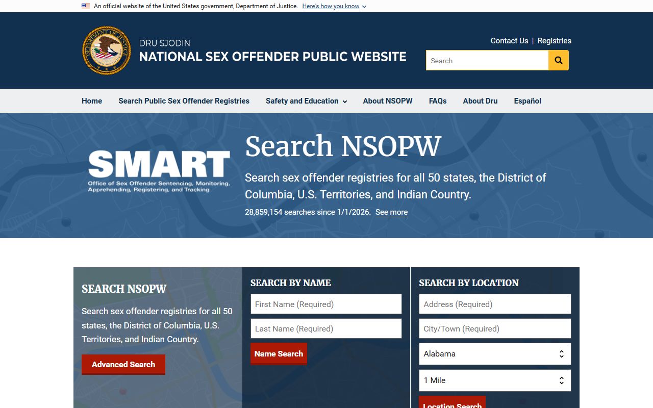 Grant County sex offender search via NSOPW federal database