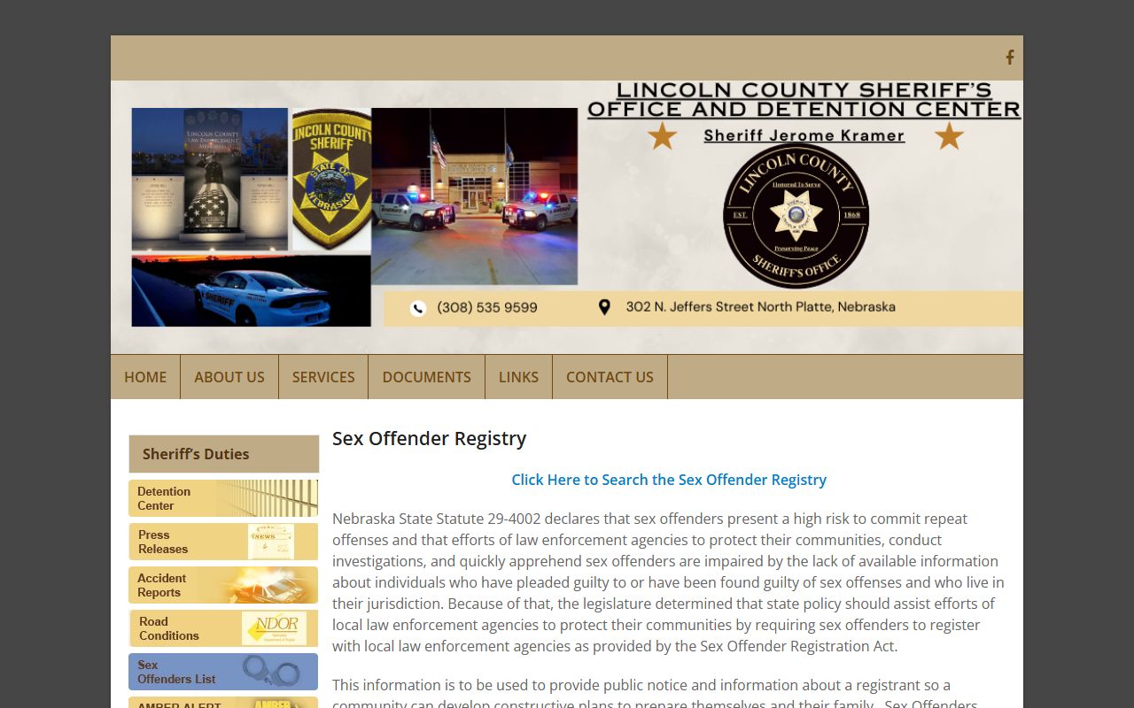 Lincoln County sex offender sheriff registry page