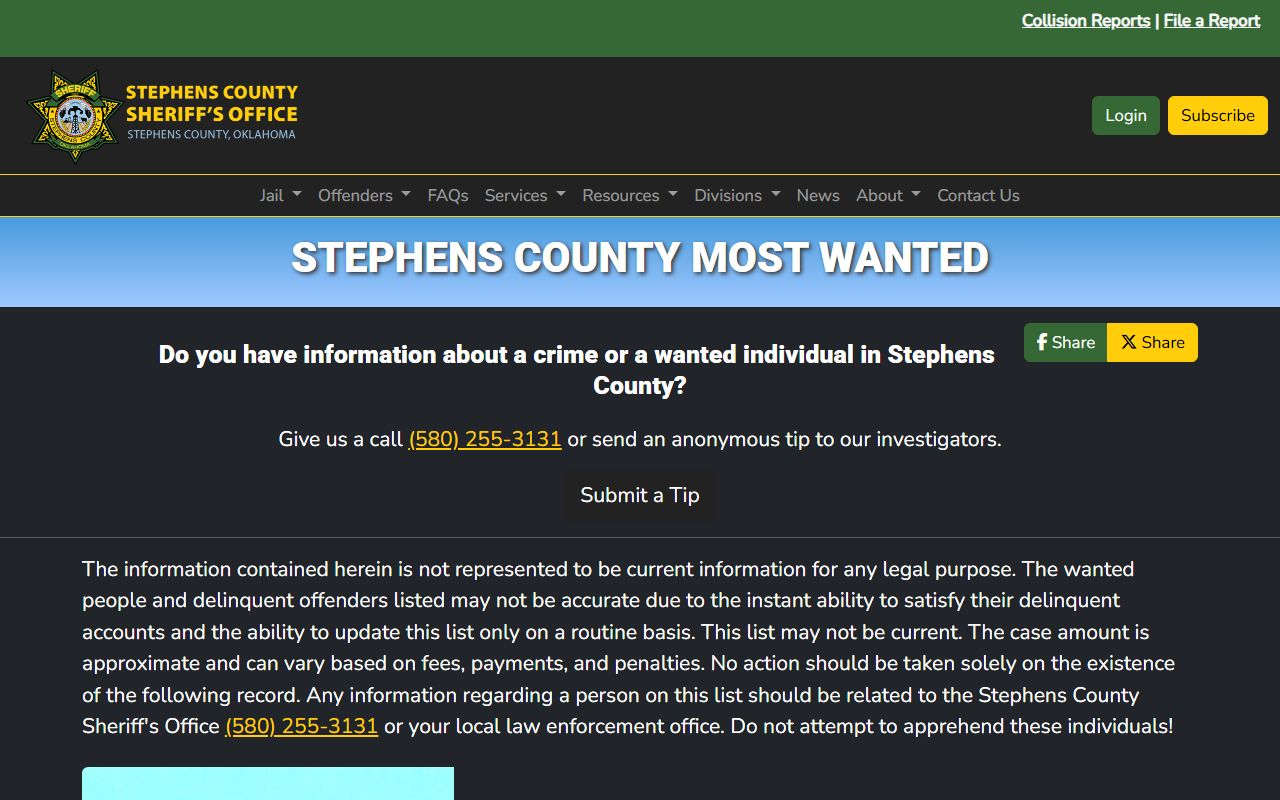 Stephens County Sheriff most wanted page