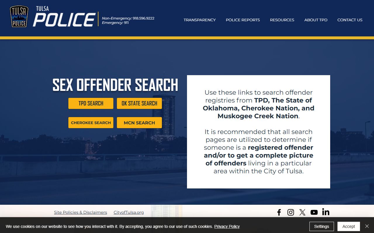 Tulsa Police Department sex offender search page
