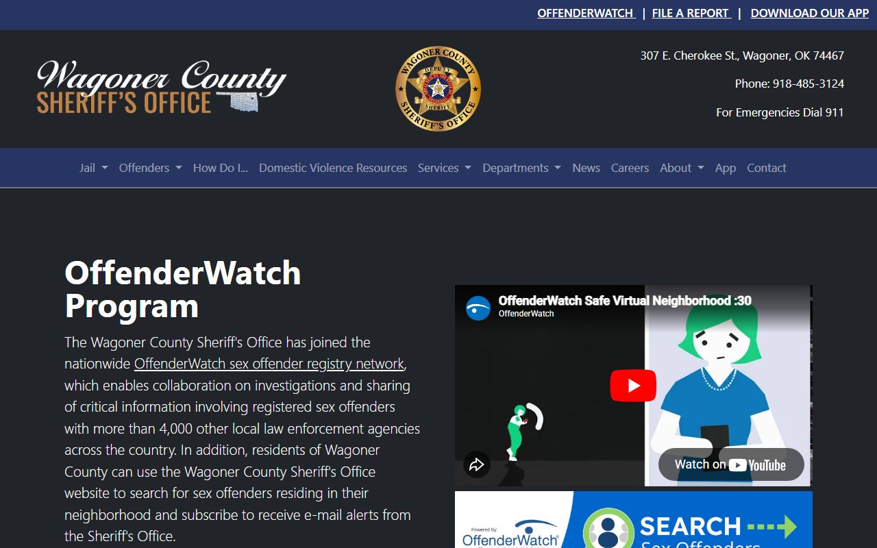 Wagoner County Sheriff OffenderWatch page