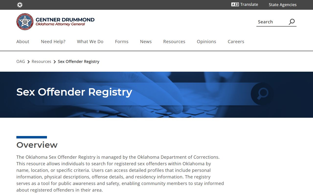 Oklahoma Attorney General sex offender registry resource page