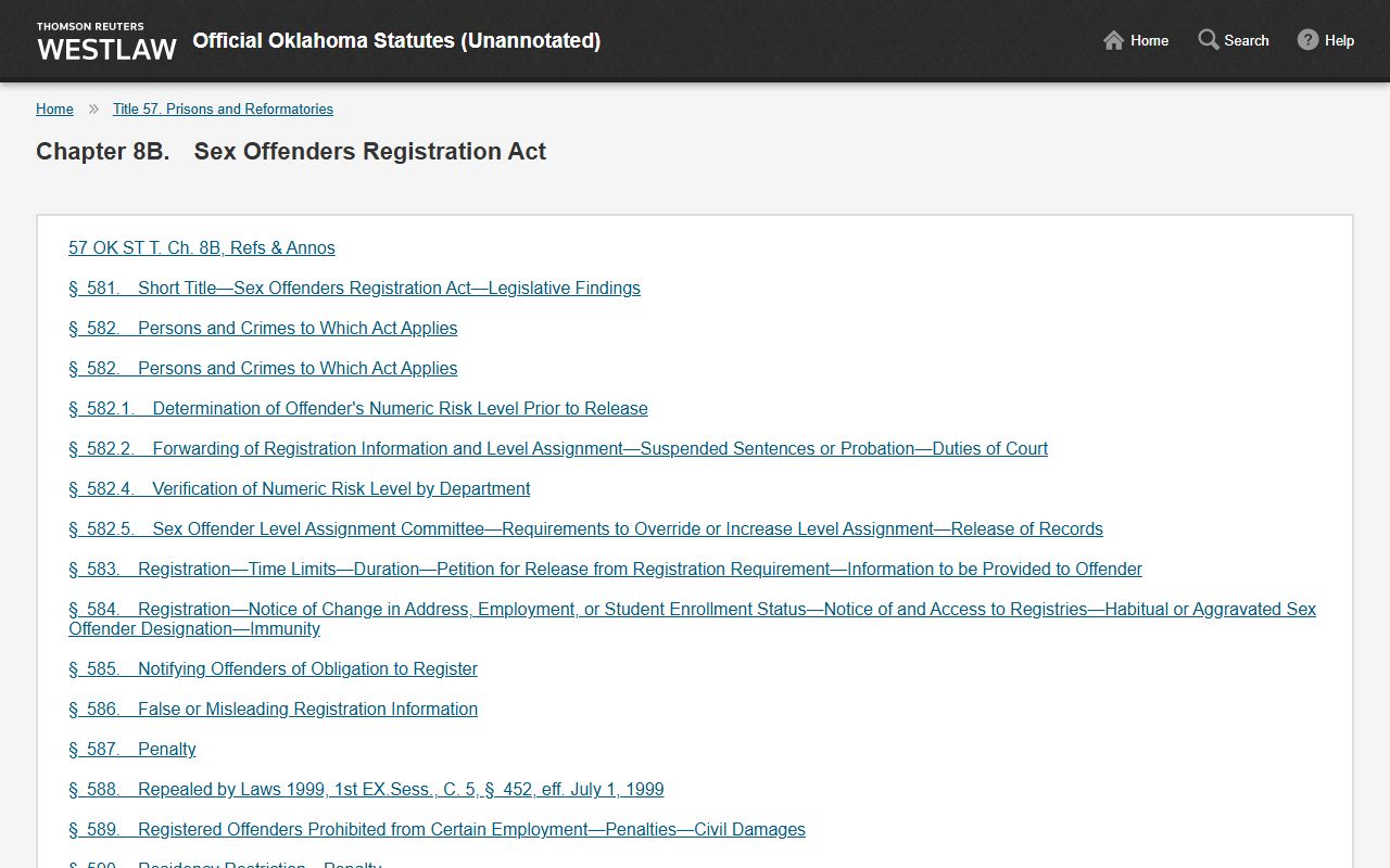 Oklahoma State Statutes Title 57 Sex Offenders Registration Act