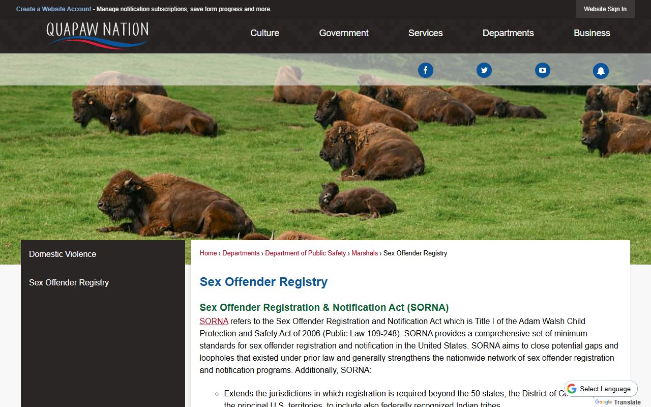 Quapaw Tribe sex offender registry SORNA compliance